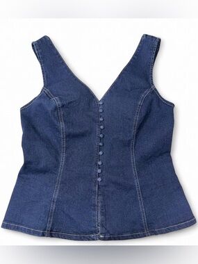 Denim Button-Front Tank Top in Dark Blue